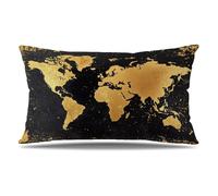 Cuscini per Divano Mappa del Mondo Federe Cuscini Divano 60x80 cm Set di 1 Velluto Copricuscini Stampa a Doppia Faccia Copricuscini Decorativi con Cerniera Invisibile, Decorazioni Casa, Nero T9-612