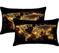 Cuscini per Divano Nero Cuscino Mappa Del Mondo Cuscini Divano 30x50 Federe Velluto Set da 2 Copricuscini Rettangolari Morbidi con Cerniera Invisibile per Salotto Giardino Decorazioni Casa JK-755