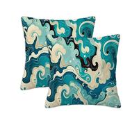 Cuscini per Divano Onda Cuscini da Esterno Impermeabile Set di 2 Impermeabili Esterno Lino Cuscino per Cerniera Invisibile, Turchese Cuscino per Divano la Decorativa per Casa, Patio, 50 x 50 cm S-1168
