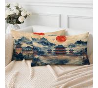 Cuscini per Divano Rettangolari 50x80 Giappone Cuscini da Esterno Impermeabili Velluto 2 Pezzi, Paesaggio Motivo Decorativi Federe Cuscino Letto, per Soggiorno Camera da Letto, Regalo per Donna S-4726