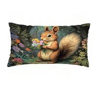 Cuscini per Divano Scoiattolo Federe Cuscini Divano 40x60 cm Set di 1 Lino Copricuscini Rettangolari Stampa a Doppia Faccia Copricuscini Decorativi con Cerniera Invisibile, Room Decor, Fiore T9-629