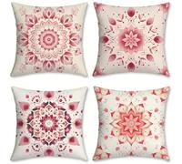Cuscini per Divano Set da 4 50x50 rosa Cuscini da Esterno Lino Federe Cuscino Impermeabili, Mandalo Copricuscino Letto Decorativi Copricuscini, Decorazioni Giardino, Decorazioni Primavera, o-222