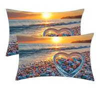 Cuscini per Divano Spiaggia Amore Set di 2 Federe Cuscino Letto 50x100 Rettangolare Copri Cuscino Autunno Copricuscinio, Cuscini Decorativa in Lino, con Cerniera Invisibile, per Camera da Letto l-857
