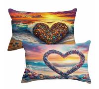 Cuscini per Divano Spiaggia Cuscini da Esterno Set di 2 Lino Copricuscini 50x70 cm Cuscino Grande con Cerniera Invisibile Cuscino, Cortile Giardino Balcone Autunno Decorativi Regalo, Amore 2m-849