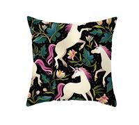 Cuscini per Divano Unicorno Verde Nero Federe Cuscini Divano 50x50 1 Pcs | Morbido Cotone e Lino,con Cerniera Nascosta,Traspirabilità,Durabile Lavabile,Soggiorno Camera Letto Divano Auto Decorazione