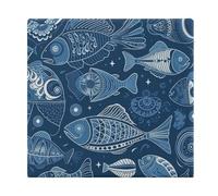 Cuscini quadrati stampati con pesci e conchiglie, cuscini per sedia da yoga, cuscini da pavimento in memory foam per cucina, sala da pranzo, ufficio o auto, 38 x 38 cm, bianco