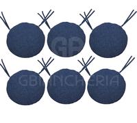 Cuscini Rotondi per Sedie e per Sgabelli Tinta Unita Blu con Lacci in Cotone