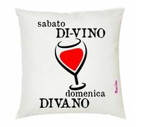 cuscino 40 x 40 cm scritta simpatica sabato di vino domenica divano regalo