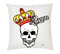 cuscino 40 x 40 con disegno teschio e scritta queen idea regalo