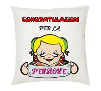cuscino 40 x 40 scritta congratulazioni per la pensione idea regalo pensionata