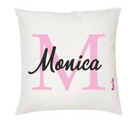 cuscino 40x40 con scritta nome Monica iniziale M idea regalo donna