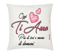 cuscino 40x40 scritta ti amo più di ieri meno domani regalo cuore san valentino