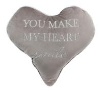 Cuscino A Cuore Grigio In Velluto Con Scritta 'Fai Sorridere Il Mio Cuore'
