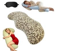 Cuscino a forma di baccello per adulti, cuscino a forma di baccello per chi dorme sul fianco, design ergonomico a doppia curva per il sostegno di fianchi e gambe (Leopardo)