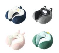 Cuscino a forma di U con gobba, in cotone e velluto, ricamato, a forma di U, per auto, ufficio, pisolino, cuscino per il collo (grigio)