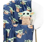 Cuscino Abbraccio Mini Peluche Star Wars The Mandalorian Grogu & Plaid Morbido 130 x 150 - Set Coccole Bambini Baby Yoda Super soffice 2 Pezzi