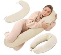 Cuscino allattamento e gravidanza Mussola 190cm - Guanciale laterale corpo per dormire sul fianco Supporto perfetto per il riposo e il relax Ideale per maternità e futuro mamme Forma a C Oeko-Tex