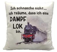 Cuscino anti-russamento locomotiva Dampflok con scritta"Ich schnarche nicht. Regalo leadership compleanno ciuccio treno, 100% poliestere, Kuschelkissen flauschig, 40 x 40 cm