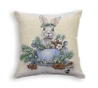 Cuscino arredo pasquale in gobelin decorazione Pasqua coniglio in tazza 7026