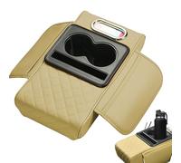 Cuscino Bracciolo Auto per Smart Two Coupe (C453) 2014-2019, Universale Pelle Console Centrale Copri Interni Accessori con Portabicchieri Porta Fazzoletti Tasca Portaoggetti, C/Beige