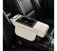 Cuscino Bracciolo Console Centrale, Portafazzoletti, 2 Portabicchieri, Supporto Per Gomito Per Auto, Vano Portatelefono Antiscivolo(White S)