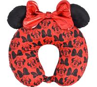 Cuscino cervicale da viaggio Disney Minnie Mouse con orecchie 3D e fiocco per aereo, auto e ufficio, comodo e traspirante, rosso/nero