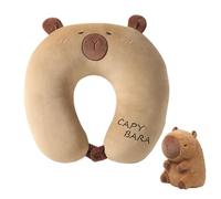 Cuscino cervicale da viaggio per aereo | 2 in 1 Capybara Peluche Memory Support - Cuscino da collo a forma di U per il sonno | Per auto, ufficio, campeggio, viaggi su strada, pisolino, adulti