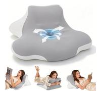 Cuscino Cervicale Farfalla Memory Foam, Ergonomico per Collo e Sonno | Per Spalle e Collo, aiuta a ridurre i risvegli notturni. Per Pancia, Schiena e Fianco. Grigio Bianco