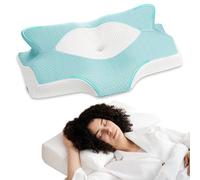 Cuscino Cervicale per Dormire, Cuscino Ortopedico Ergonomico Memory Foam, Supporto per Collo, per Dormire sul Fianco, Schiena e Stomac, 64 x 40 x 13/11.5 cm, Federe Raffreddamento Lavabile, Blu Verde