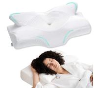 Cuscino Cervicale per Dormire, Cuscino Ortopedico Ergonomico Memory Foam, Supporto per Collo, per Dormire sul Fianco, Schiena e Stomac, 64 x 40 x 13/11.5 cm, Federe Raffreddamento Lavabile, Bianco