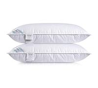 Cuscino con piume d'oca naturali e piumette, 50% piuma, cuscino lussuoso con doppio strato di rivestimento denso in piuma, cuscino di supporto per chi dorme sulla schiena e sul fianco (1 coppia, 48,3