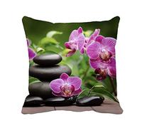 Cuscino Copricuscini 45X45cm, Pietre di Basalto Zen di bambù Verde Spa E Rosa Orchidea Moderne Copriguanciali Decorativi Caso Federa per Casa Gettare Cuscino Sedia Cuscini