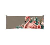 Cuscino Corpo Cuscino Gravidanza 50x135cm, Supporto Total Body Ergonomico, Copricuscini Allattamento e Maternità con Federa Velluto Lavabile, per Schiena, Pancia e Gamb, Decor (piante flamingo) f-1002