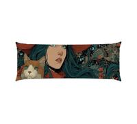 Cuscino Corpo Cuscino Gravidanza 50x135cm, Supporto Total Body Ergonomico, Copricuscini Allattamento e Maternità con Federa Velluto Lavabile, per Schiena, Pancia e Gamb, Decor (donna gatto) f-680