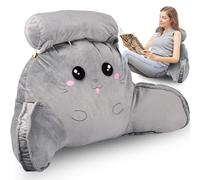 Cuscino da lettura per letto, comodo, supporto per la schiena, con braccio, multifunzionale, rimovibile, lavabile, per leggere, rilassarsi, guardare la TV (gatto grigio, 70 cm)
