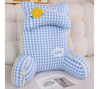 Cuscino da lettura per sedersi a letto, cuscino per schienale del divano con supporto per le braccia, tasche laterali per adulti e adolescenti, perfetto per riposare guardare la TV,Blue-65*55cm