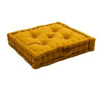 Cuscino da pavimento con manico, 50 x 50 cm, giallo senape, 100% cotone certificato Oeko Tex, imbottitura 100% cotone riciclato, imbottito per garantire una buona tenuta, collezione Panama, Enjoy Home
