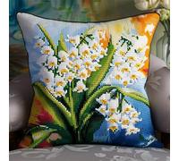 Cuscino da Ricamare Punto Croce Fiore Kit 40x40cm Prestampato Set Fai da Te Con Ago e Filo da Ricamo