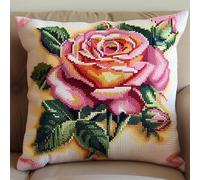 Cuscino da Ricamare Punto Croce Fiore Kit 40x40cm Prestampato Set Fai da Te Con Ago e Filo da Ricamo