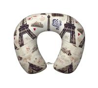 Cuscino da viaggio a forma di U con motivo a Torre Eiffel di Parigi, in memory foam, comodo cuscino di supporto per la testa, per dormire, riposare, aereo, auto e ufficio.