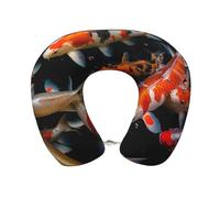 Cuscino da viaggio a forma di U con pesci carpe koi fantasia giapponesi, poggiatesta morbido e confortevole, in memory foam, per il riposo del collo, accessori da viaggio per aereo, auto e ufficio
