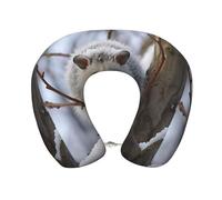 Cuscino da viaggio a forma di U in memory foam con opossum nella neve, comodo cuscino di supporto per la testa, per dormire, riposare, aereo, auto e ufficio, accessori da viaggio