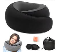 Cuscino da Viaggio Collo,Comfy Cuscino da Viaggio in Schiuma Memory Cuscino per il Collo Regolabile con Supporto a 360°, Inclusa Maschera per Dormir, Tappi auricolari, Borsa per Trasporto (nero)
