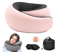 Cuscino da Viaggio Collo,Comfy Cuscino da Viaggio in Schiuma Memory Cuscino per il Collo Regolabile con Supporto a 360°, Inclusa Maschera per Dormir, Tappi auricolari, Borsa per Trasporto (rosa)
