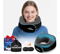 Cuscino da Viaggio, Comodo Supporto del Cuscino Collo Viaggio in Memory Foam per aereo, auto, treno e ufficio, tra cui maschera per gli occhi, tappi per le orecchie e borsa da trasporto (Nero)