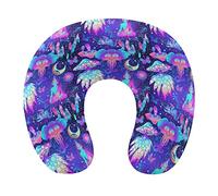 Cuscino da viaggio compatibile con Trippy Moon Elephant Mushrooms per Sleeping Car Airplanes, cuscino per il collo in memory foam con fodera rimovibile con cerniera traspirante, cuscino per il collo