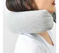 Cuscino da viaggio con cappuccio a forma di U grigio, supporto cervicale regolabile, leggero