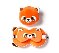 Cuscino da Viaggio con Maschera Relaxeazzz - Panda Rosso - Animali Dolci