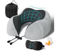 Cuscino da Viaggio, Cuscino Aereo Viaggio Memory Foam, Cuscino Cervicale da Viaggio Travel Neck Pillow con Maschera per Dormire e Tappi per le Orecchie per L'ufficio Dell'auto Dell'aereo - Grigio