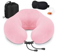 Cuscino da viaggio, Cuscino collo in memory foam, Cuscino di supporto, Cuscino Cervicale da Viaggio per Auto, Viaggio con Maschera per gli Occhi e Tappi per le Orecchie, Borsa da Viaggio (Rosa)